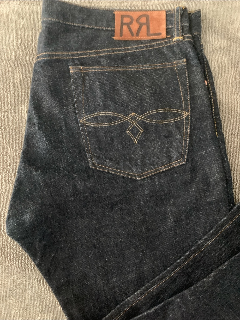 Ralph Lauren Double RL Men's Straight Dark Indigo Jeans with Tan Patch